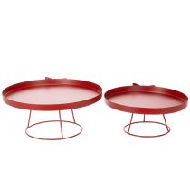 Artikel Dekotablett Set 2-teilig aus Metall Rot mit Schleife Ø 30 cm und 25 cm