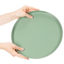 Artikel Dekoteller aus Metall rund grün mit Fuß 30 cm