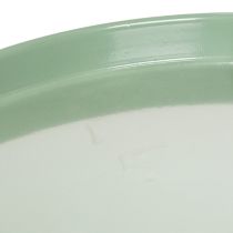 Artikel Dekoteller aus Metall rund grün mit Fuß 30 cm