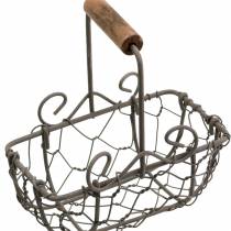 Artikel Mini-Drahtkörbe aus Metall mit Holzgriff Rostbraun H10,5–11,5cm 9er-Set