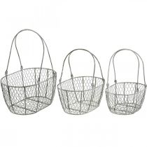 Artikel Drahtkorb 3er-Set Metall Antik-Optik silberweiß mit Henkeln 32/28,5/25 cm