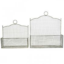 Artikel Drahtkorb Wandkorb-Set aus Metall, rechteckig, 38x15,5x14,5/32x11,5x12 cm, silber-weiß