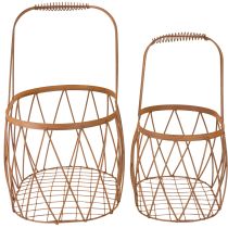 Artikel Drahtkorb oval mit Henkel aus Metall rostfarbig 30/25 cm 2er-Set für Garten und Dekoration