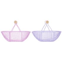 Artikel Drahtkörbe mit Holzgriff, Metall, 17 cm, Rosa/Lila, 6er-Set