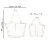 Artikel Drahtkorb rund Weiß 30 cm Metall mit Griffen für Garten und Dekoration