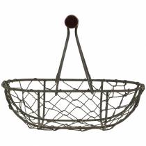 Artikel Drahtkorb oval mit Henkel Metall und Holz grau 17×11×15cm 2 Stück