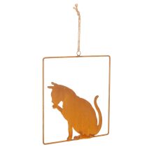 Artikel Edelrost Hängedeko Katze aus Metall 24,5cm quadratischer Rahmen