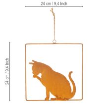 Artikel Edelrost Hängedeko Katze aus Metall 24,5cm quadratischer Rahmen
