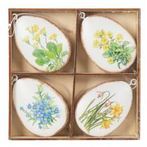 Artikel Metall-Ostereier 8cm Weiß mit Frühlingsblumenmotiv für Dekozwecke 8 Stück