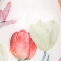 Artikel Ostereier Kunststoff 6cm Weiß Tulpenmotiv 12 Stück mit Aufhängeband für Frühlingsdeko