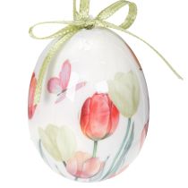 Artikel Ostereier Kunststoff 6cm Weiß Tulpenmotiv 12 Stück mit Aufhängeband für Frühlingsdeko