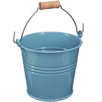 Artikel Deko Eimer Metall Holz Griff Blumentopf Blau H16cm 2St
