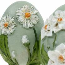 Ostereier mit Blumen-Motiv Gänseblümchen und Narzissen Blau, Grün Gips Sortiert 2St
