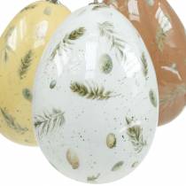 Ostereier zum Hängen mit Motiv Eier und Federn Weiß, Braun, Gelb Sortiert 3St
