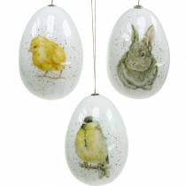 Ostereier zum Hängen mit Tier-Motiven Küken, Vogel, Hase Weiß Sortiert 3St