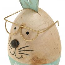 Artikel Holz Osterhasen-Figuren mit Metallohren und Brille Ø5cm H13,5cm 3 Stück, Pastellfarben