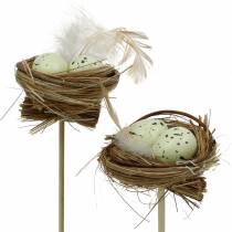Dekostecker Vogelnest, Osterdeko, Nest mit Eiern 23cm 6St