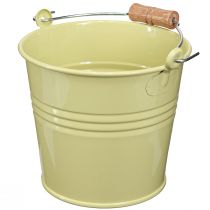 Artikel Eimer Metall Blumentopf mit Holzgriff Grüngelb 20x17,5x16cm