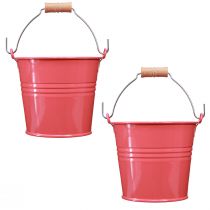 Artikel Eimer aus Metall als Blumentopf Rosa mit Henkel 20x17,5x16cm 2 Stück