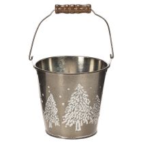 Artikel Deko-Eimer aus Zink mit Tannen und Holzgriff 13 cm