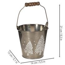 Artikel Deko-Eimer aus Zink mit Tannen und Holzgriff 13 cm