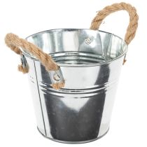 Artikel Eimer aus Metall mit Seilgriffen Ø14cm H12cm Silber