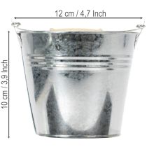 Artikel Eimer aus verzinktem Blech Ø12cm x H10cm mit Holzgriff, 8 Stück, Zink glänzend