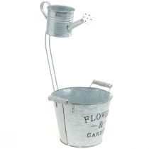 Deko-Pflanztopf, Eimer mit Kanne, Pflanzkanne, Metalleimer H38cm Ø16,5cm/Ø7cm
