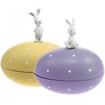 Hase auf Ei, Dekoei zum Befüllen, Ostern, Deko-Schatulle Gelb, Lila H17/16cm L15cm 2er-Set
