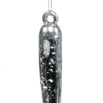 Deko Eiszapfen zum Hängen transparent, Silber 26cm 2St