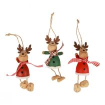 Elch Deko Holz Dekohänger Weihnachten Grün Rot 10,5cm 6St