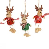 Elch Deko Holz Dekohänger Weihnachten Grün Rot 10,5cm 6St