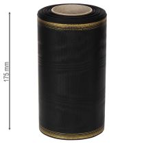 Artikel Kranzband Taftbindung Moiré 175mm Schwarz mit Goldkante 25m Trauerdekoration