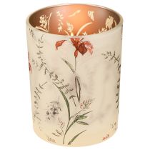 Artikel Windlicht Glas mit floralem Motiv Beige 12,5cm 2er-Set