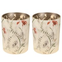 Artikel Windlicht Glas mit floralem Motiv Beige 12,5cm 2er-Set