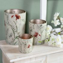 Artikel Windlicht Glas mit floralem Motiv Beige 12,5cm 2er-Set
