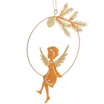 Artikel Engel Deko Hängering Metall Rost-optik mit Zapfen und Glitzerflügeln 23,5x16,5cm 3 Stück