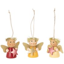Artikel Deko-Anhänger Engel aus Holz mit Stern zum Aufhängen 5 cm, 9er-Set, bunt