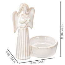 Artikel Engelsfigur mit Schale und rundem Teelichthalter aus Keramik, 10 cm, 3er Set, weiß