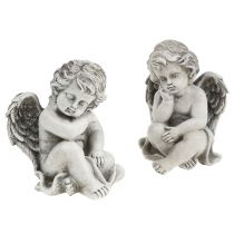 Deko Engel in Grau sitzend 13,5cm 2St