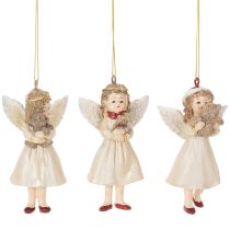 Artikel Deko-Engel Baumschmuck aus Polyresin, 10 cm, Beige/Weiß/Rot, 3er-Set