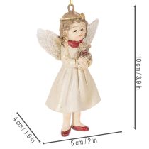 Artikel Deko-Engel Baumschmuck aus Polyresin, 10 cm, Beige/Weiß/Rot, 3er-Set