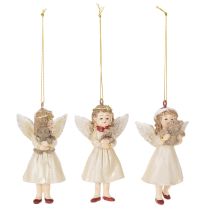 Artikel Deko-Engel Baumschmuck aus Polyresin, 10 cm, Beige/Weiß/Rot, 3er-Set