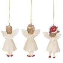 Artikel Deko-Engel Baumschmuck aus Polyresin, 10 cm, Beige/Weiß/Rot, 3er-Set