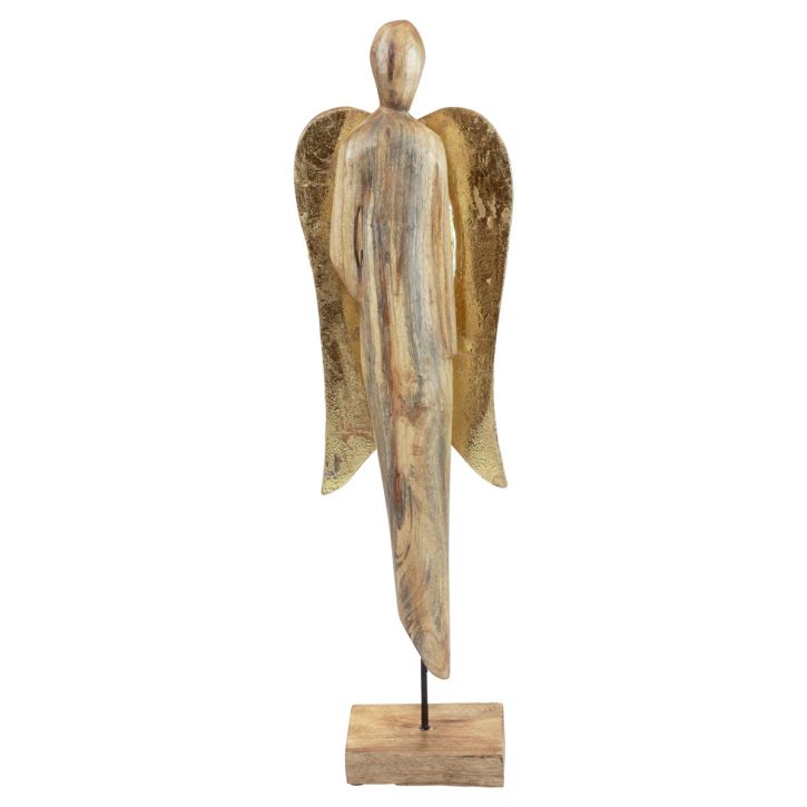 Holzengel Holzfigur Engel Deko Natur Gold 17×9,5×58cm