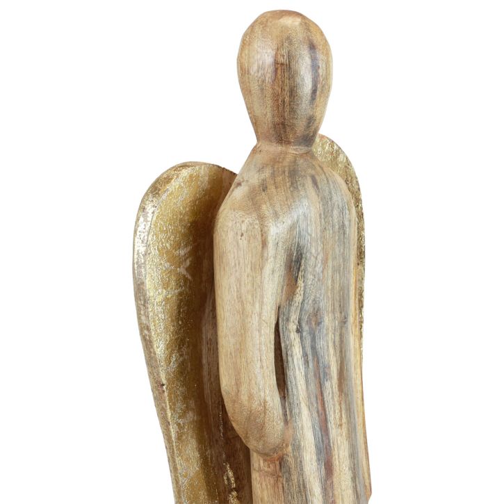 Holzengel Holzfigur Engel Deko Natur Gold 17×9,5×58cm