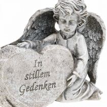 Engel mit Herz, Grabdeko, In stillem Gedenken, Engelsfigur, Trauerfloristik H15cm B18cm 2St