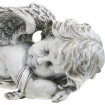 Grabdeko Engel schlafend Grabengel Grau Polyresin 39×14x13cm