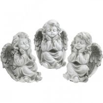 Engel Figur klein Grabdeko Gartenfigur Grau H9cm 3St