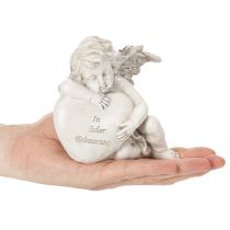 Artikel Engel-Figuren aus Polyresin mit Herz und Inschrift 13cm Grau 2er-Set